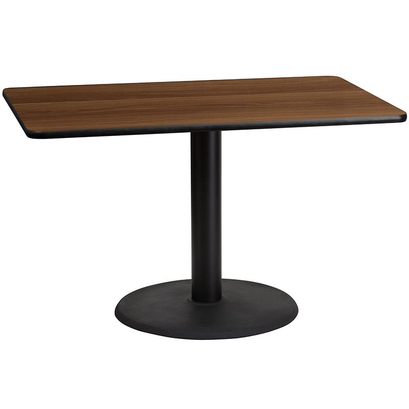 Flash Furniture 30'' x 48'' Rectangular Walnut Laminate Table Top with 24'' Round Table Height Base - XU-WALTB-3048-TR24-GG