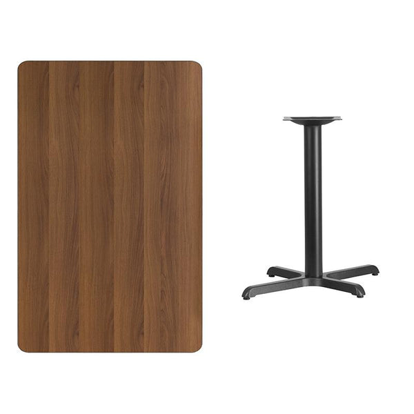 Flash Furniture 30'' x 48'' Rectangular Walnut Laminate Table Top with 24'' Round Table Height Base - XU-WALTB-3048-TR24-GG