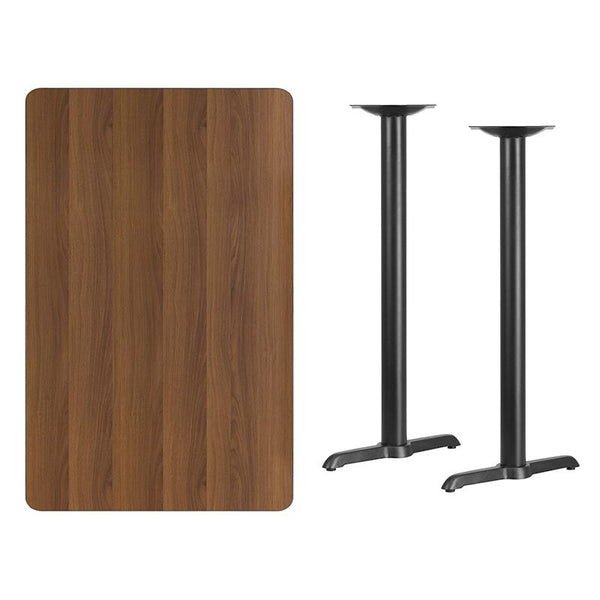 Flash Furniture 30'' x 48'' Rectangular Walnut Laminate Table Top with 5'' x 22'' Bar Height Table Bases - XU-WALTB-3048-T0522B-GG