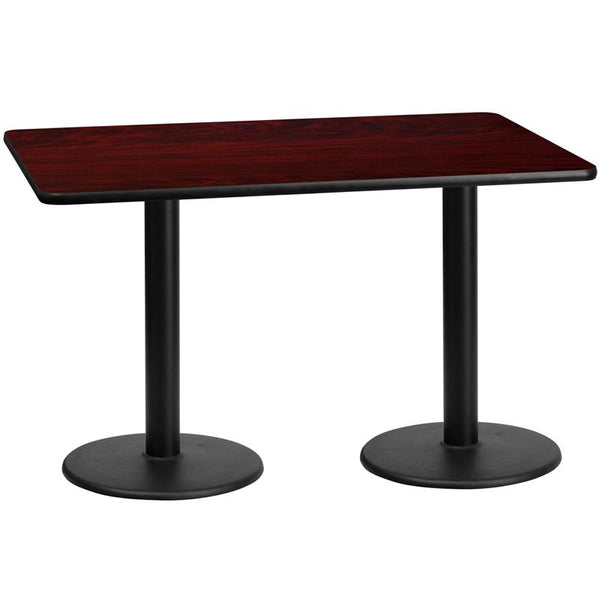 Flash Furniture 30'' x 60'' Rectangular Mahogany Laminate Table Top with 18'' Round Table Height Bases - XU-MAHTB-3060-TR18-GG