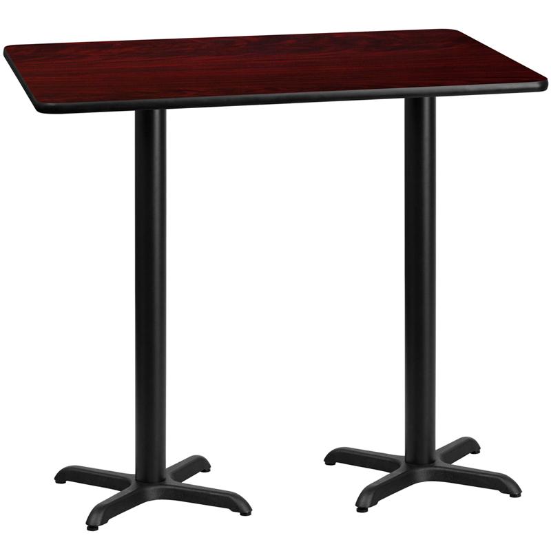 Flash Furniture 30'' x 60'' Rectangular Mahogany Laminate Table Top with 22'' x 22'' Bar Height Table Bases - XU-MAHTB-3060-T2222B-GG