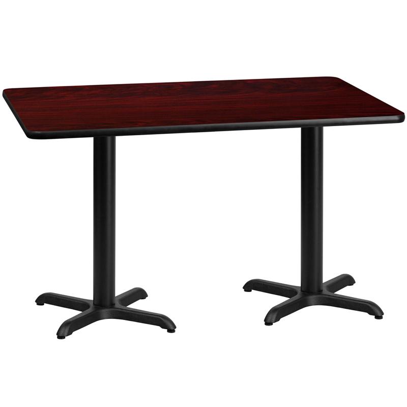 Flash Furniture 30'' x 60'' Rectangular Mahogany Laminate Table Top with 22'' x 22'' Table Height Bases - XU-MAHTB-3060-T2222-GG