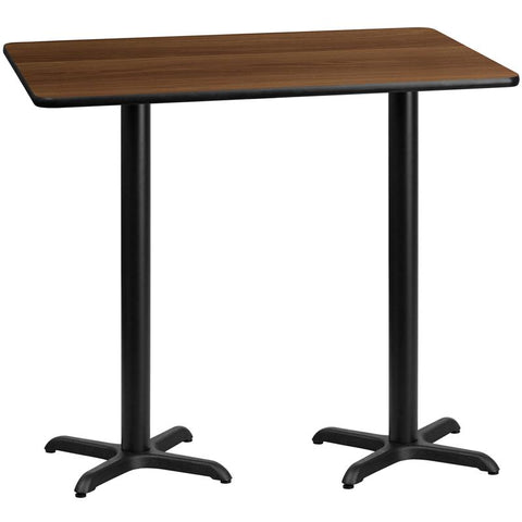 Flash Furniture 30'' x 60'' Rectangular Walnut Laminate Table Top with 22'' x 22'' Bar Height Table Bases - XU-WALTB-3060-T2222B-GG