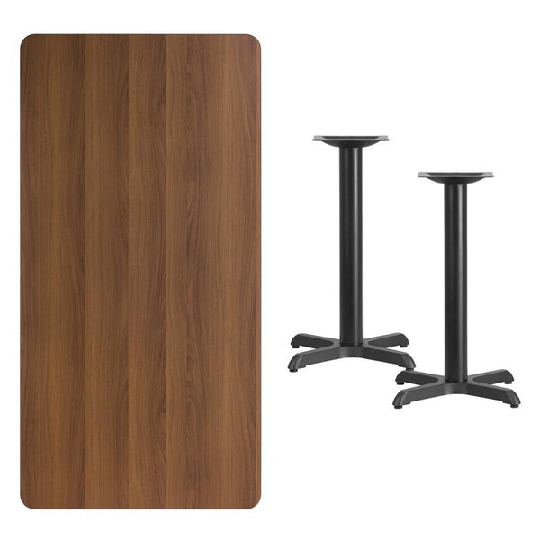 Flash Furniture 30'' x 60'' Rectangular Walnut Laminate Table Top with 22'' x 22'' Table Height Bases - XU-WALTB-3060-T2222-GG