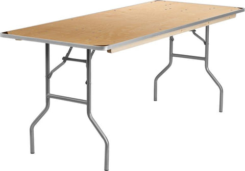 Flash Furniture 30'' x 72'' Rectangular HEAVY DUTY Birchwood Folding Banquet Table with METAL Edges and Protective Corner Guards - XA-3072-BIRCH-M-GG