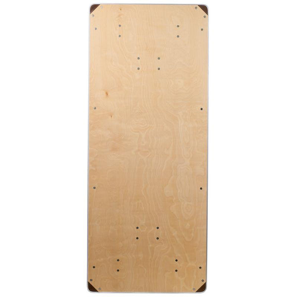 Flash Furniture 30'' x 72'' Rectangular HEAVY DUTY Birchwood Folding Banquet Table with METAL Edges and Protective Corner Guards - XA-3072-BIRCH-M-GG