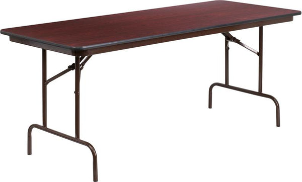 Flash Furniture 30'' x 72'' Rectangular Mahogany Melamine Laminate Folding Banquet Table - YT-3072-MEL-WAL-GG