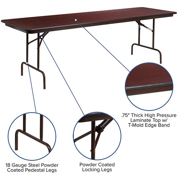 Flash Furniture 30'' x 96'' Rectangular High Pressure Mahogany Laminate Folding Banquet Table - YT-3096-HIGH-WAL-GG