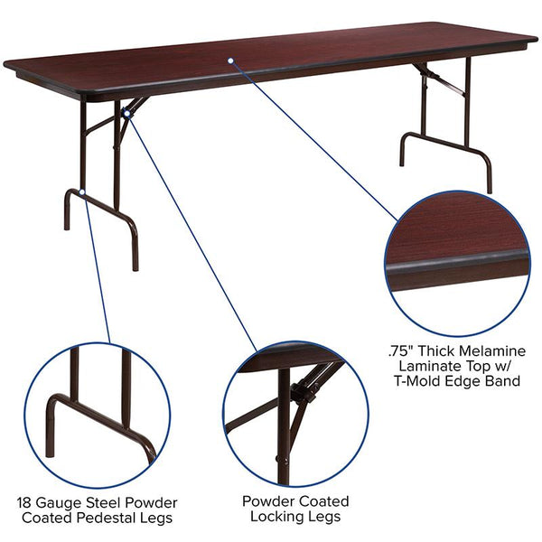 Flash Furniture 30'' x 96'' Rectangular Mahogany Melamine Laminate Folding Banquet Table - YT-3096-MEL-WAL-GG