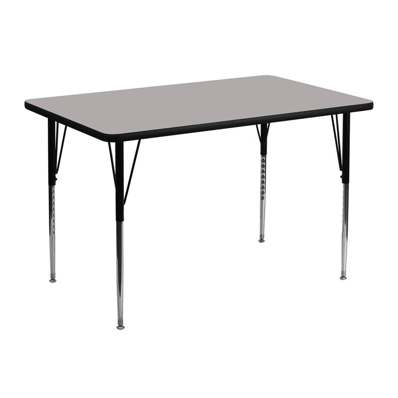 Flash Furniture 30''W x 48''L Rectangular Grey HP Laminate Activity Table - Standard Height Adjustable Legs - XU-A3048-REC-GY-H-A-GG