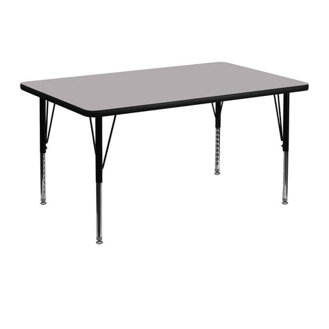 Flash Furniture 30''W x 48''L Rectangular Grey Thermal Laminate Activity Table - Height Adjustable Short Legs - XU-A3048-REC-GY-T-P-GG