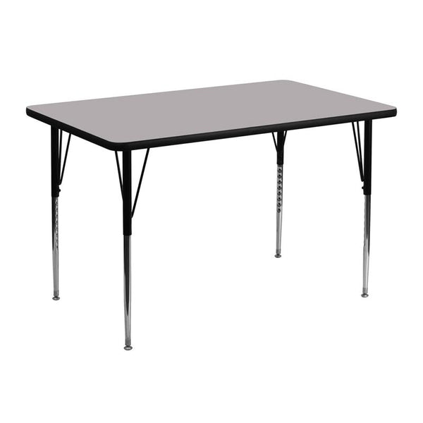 Flash Furniture 30''W x 48''L Rectangular Grey Thermal Laminate Activity Table - Standard Height Adjustable Legs - XU-A3048-REC-GY-T-A-GG