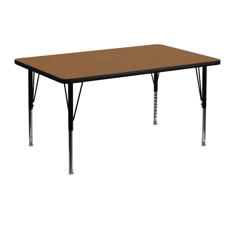 Flash Furniture 30''W x 48''L Rectangular Oak Thermal Laminate Activity Table - Height Adjustable Short Legs - XU-A3048-REC-OAK-T-P-GG
