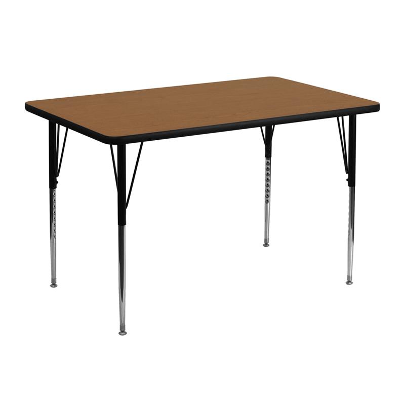 Flash Furniture 30''W x 48''L Rectangular Oak Thermal Laminate Activity Table - Standard Height Adjustable Legs - XU-A3048-REC-OAK-T-A-GG