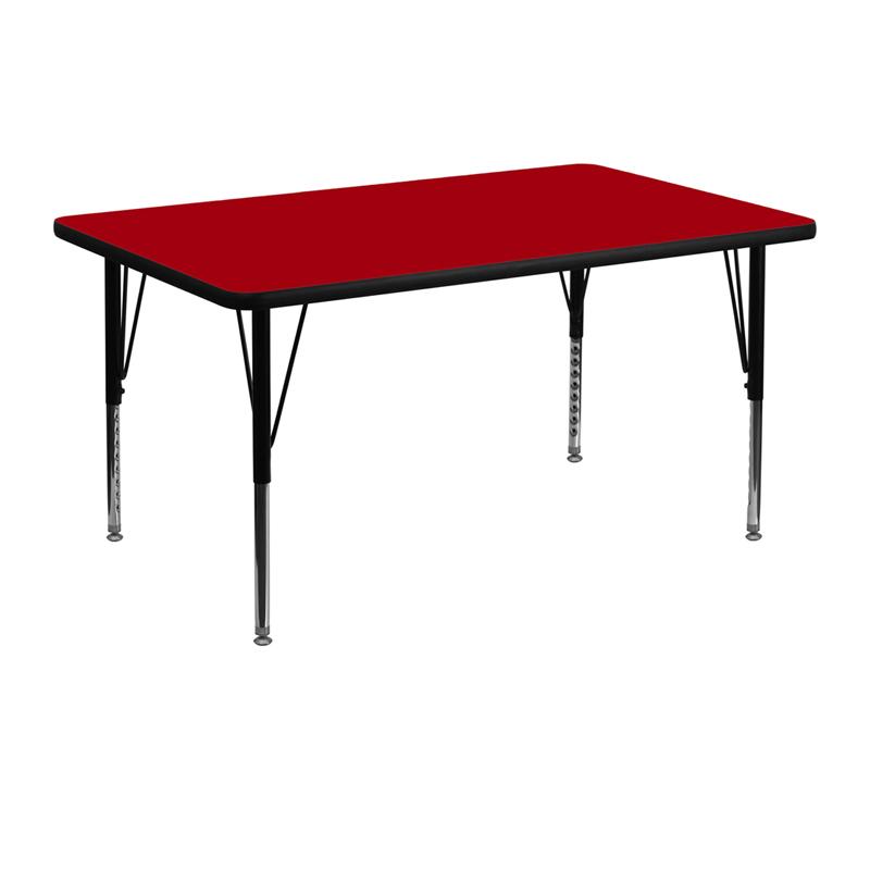 Flash Furniture 30''W x 48''L Rectangular Red Thermal Laminate Activity Table - Height Adjustable Short Legs - XU-A3048-REC-RED-T-P-GG