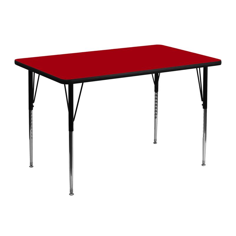 Flash Furniture 30''W x 48''L Rectangular Red Thermal Laminate Activity Table - Standard Height Adjustable Legs - XU-A3048-REC-RED-T-A-GG