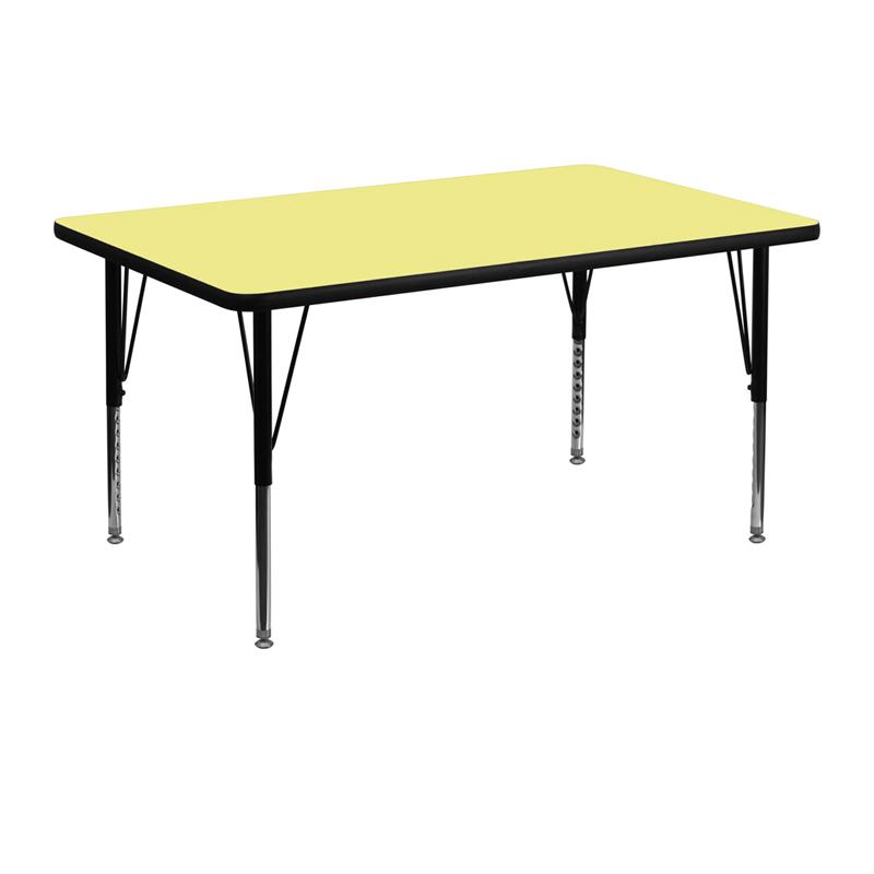 Flash Furniture 30''W x 48''L Rectangular Yellow Thermal Laminate Activity Table - Height Adjustable Short Legs - XU-A3048-REC-YEL-T-P-GG