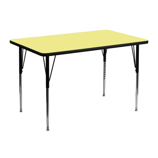 Flash Furniture 30''W x 48''L Rectangular Yellow Thermal Laminate Activity Table - Standard Height Adjustable Legs - XU-A3048-REC-YEL-T-A-GG