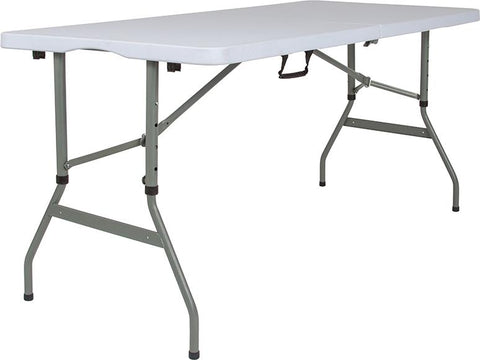 Flash Furniture 30''W x 60''L Height Adjustable Bi-Fold Granite White Plastic Folding Table - RB-3050FH-ADJ-GG