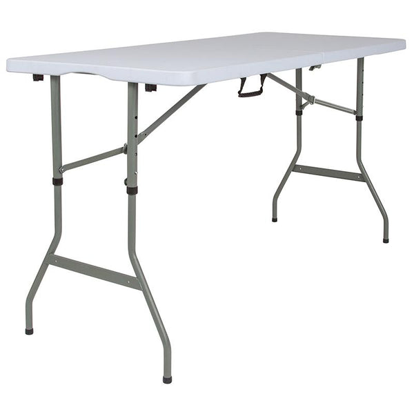 Flash Furniture 30''W x 60''L Height Adjustable Bi-Fold Granite White Plastic Folding Table - RB-3050FH-ADJ-GG