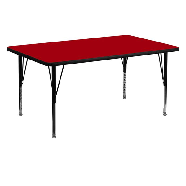 Flash Furniture 30''W x 60''L Rectangular Red Thermal Laminate Activity Table - Height Adjustable Short Legs - XU-A3060-REC-RED-T-P-GG