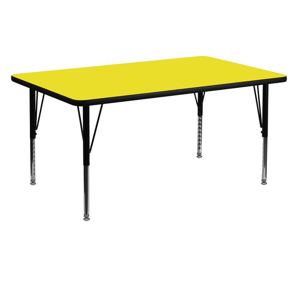 Flash Furniture 30''W x 60''L Rectangular Yellow HP Laminate Activity Table - Height Adjustable Short Legs - XU-A3060-REC-YEL-H-P-GG