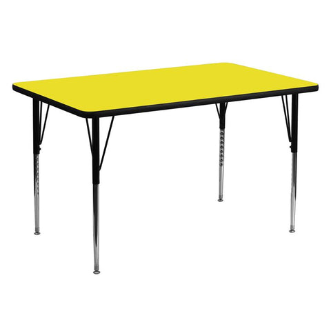 Flash Furniture 30''W x 60''L Rectangular Yellow HP Laminate Activity Table - Standard Height Adjustable Legs - XU-A3060-REC-YEL-H-A-GG