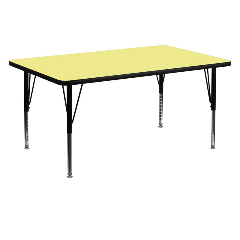 Flash Furniture 30''W x 60''L Rectangular Yellow Thermal Laminate Activity Table - Height Adjustable Short Legs - XU-A3060-REC-YEL-T-P-GG