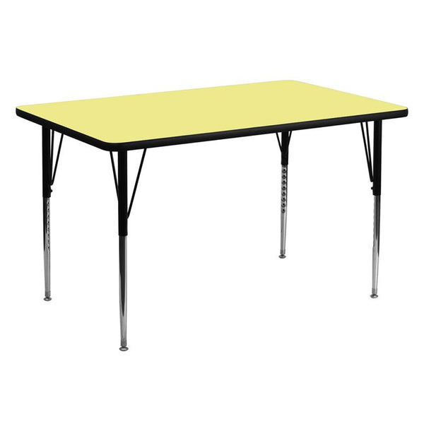Flash Furniture 30''W x 60''L Rectangular Yellow Thermal Laminate Activity Table - Standard Height Adjustable Legs - XU-A3060-REC-YEL-T-A-GG