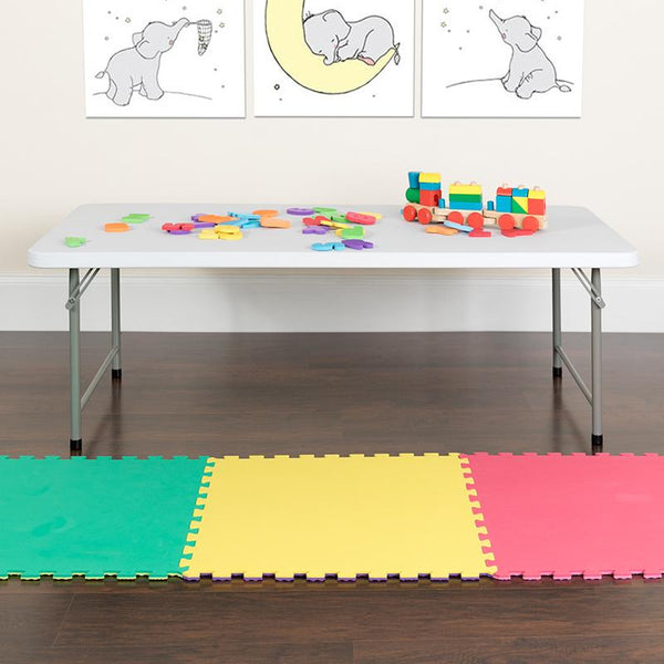 Flash Furniture 30''W x 60''L x 19''H Kid's Granite White Plastic Folding Table - RB-3060-KID-GG