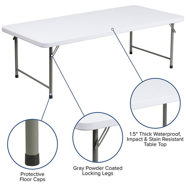 Flash Furniture 30''W x 60''L x 19''H Kid's Granite White Plastic Folding Table - RB-3060-KID-GG