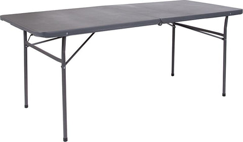 Flash Furniture 30''W x 72''L Bi-Fold Dark Gray Plastic Folding Table with Carrying Handle - DAD-LF-183Z-DG-GG