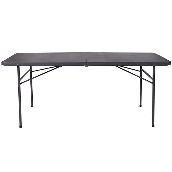 Flash Furniture 30''W x 72''L Bi-Fold Dark Gray Plastic Folding Table with Carrying Handle - DAD-LF-183Z-DG-GG