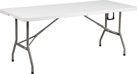 Flash Furniture 30''W x 72''L Bi-Fold Granite White Plastic Folding Table - DAD-YCZ-183Z-GG