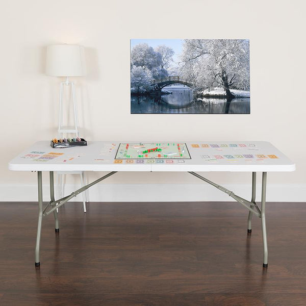 Flash Furniture 30''W x 72''L Bi-Fold Granite White Plastic Folding Table - DAD-YCZ-183Z-GG