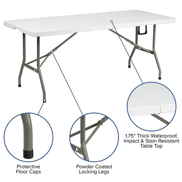 Flash Furniture 30''W x 72''L Bi-Fold Granite White Plastic Folding Table - DAD-YCZ-183Z-GG