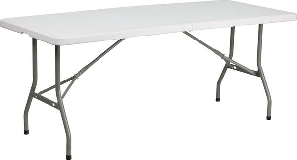 Flash Furniture 30''W x 72''L Bi-Fold Granite White Plastic Folding Table - RB-3072FH-GG
