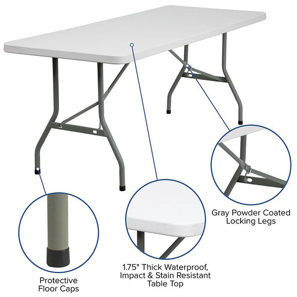 Flash Furniture 30''W x 72''L Granite White Plastic Folding Table - RB-3072-GG
