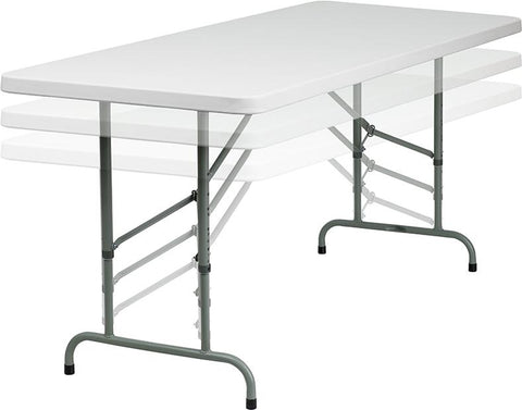 Flash Furniture 30''W x 72''L Height Adjustable Granite White Plastic Folding Table - RB-3072ADJ-GG