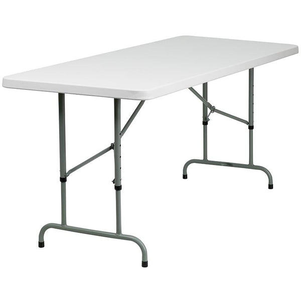 Flash Furniture 30''W x 72''L Height Adjustable Granite White Plastic Folding Table - RB-3072ADJ-GG