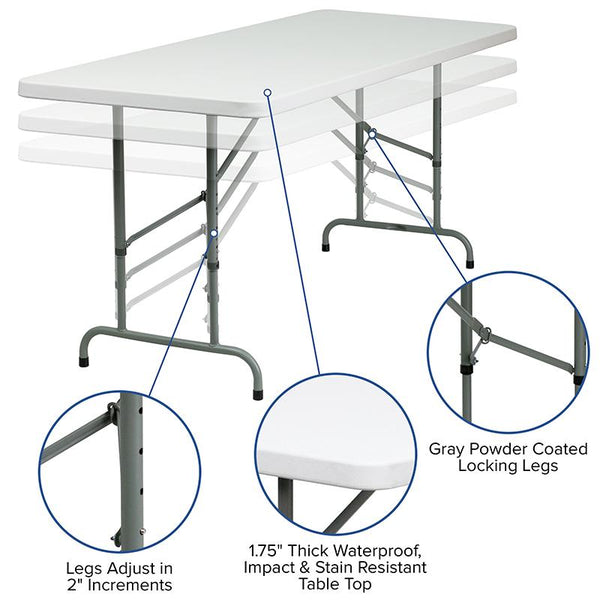 Flash Furniture 30''W x 72''L Height Adjustable Granite White Plastic Folding Table - RB-3072ADJ-GG