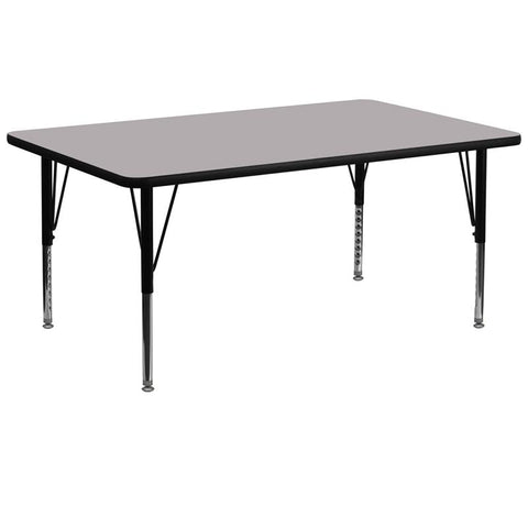 Flash Furniture 30''W x 72''L Rectangular Grey Thermal Laminate Activity Table - Height Adjustable Short Legs - XU-A3072-REC-GY-T-P-GG