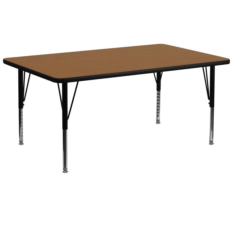 Flash Furniture 30''W x 72''L Rectangular Oak Thermal Laminate Activity Table - Height Adjustable Short Legs - XU-A3072-REC-OAK-T-P-GG