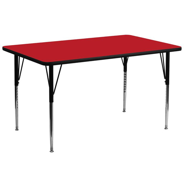 Flash Furniture 30''W x 72''L Rectangular Red HP Laminate Activity Table - Standard Height Adjustable Legs - XU-A3072-REC-RED-H-A-GG