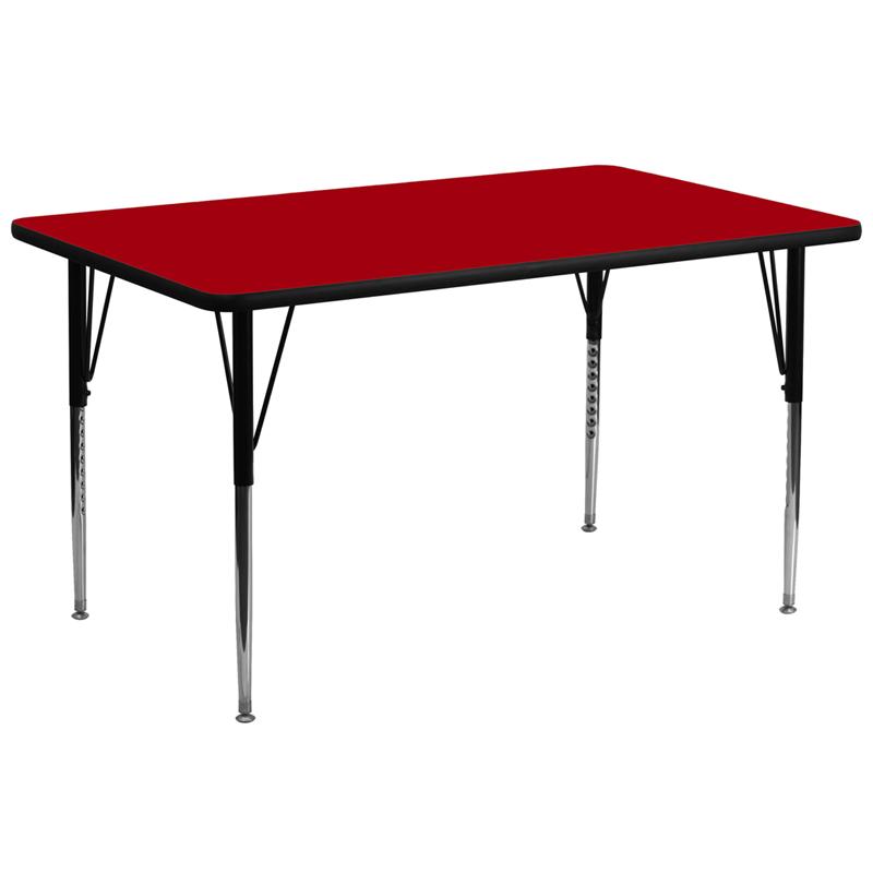 Flash Furniture 30''W x 72''L Rectangular Red Thermal Laminate Activity Table - Standard Height Adjustable Legs - XU-A3072-REC-RED-T-A-GG
