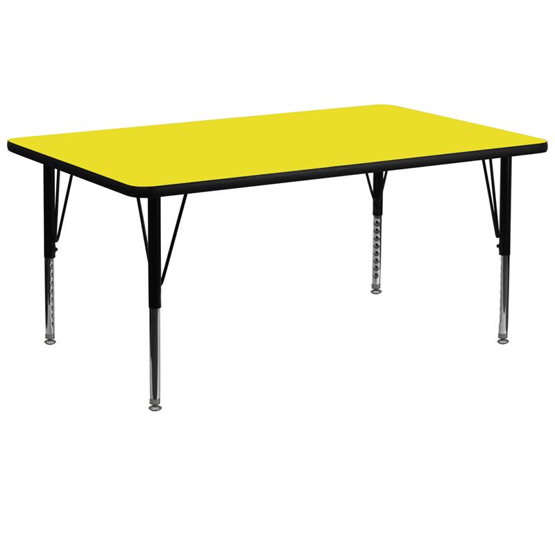 Flash Furniture 30''W x 72''L Rectangular Yellow HP Laminate Activity Table - Height Adjustable Short Legs - XU-A3072-REC-YEL-H-P-GG