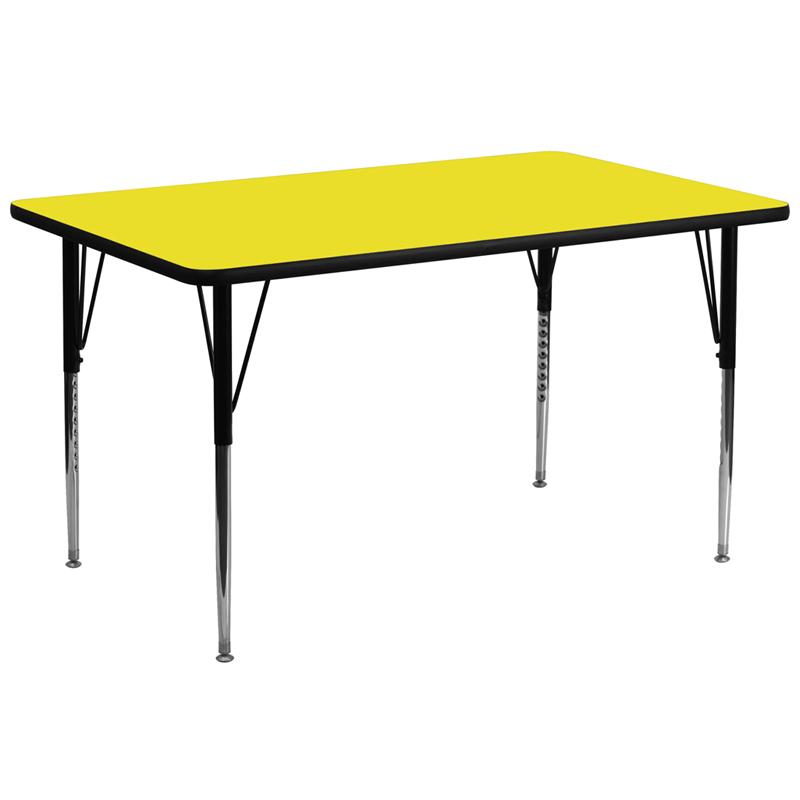 Flash Furniture 30''W x 72''L Rectangular Yellow HP Laminate Activity Table - Standard Height Adjustable Legs - XU-A3072-REC-YEL-H-A-GG