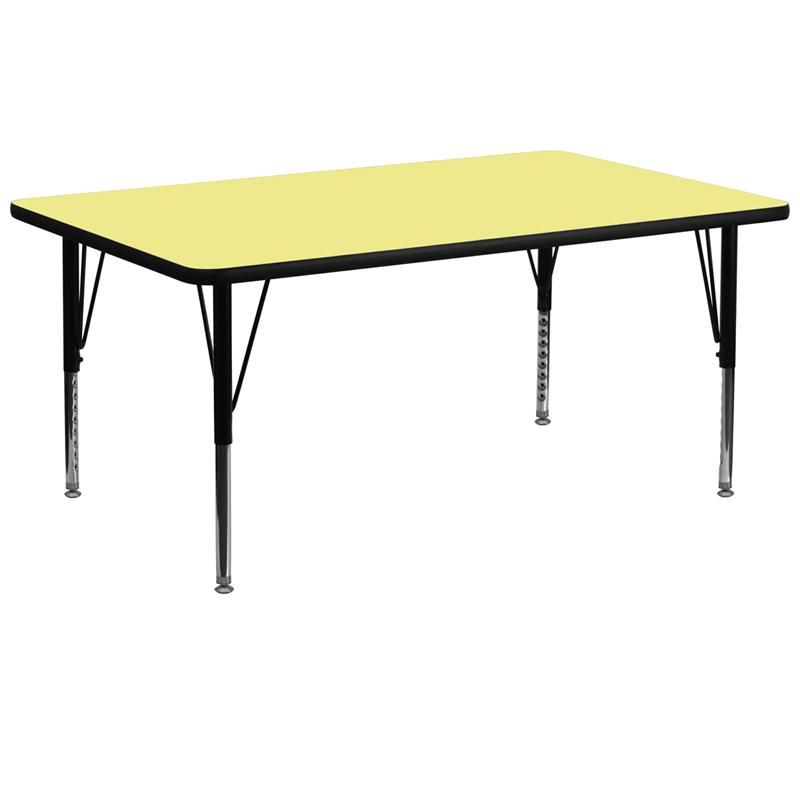 Flash Furniture 30''W x 72''L Rectangular Yellow Thermal Laminate Activity Table - Height Adjustable Short Legs - XU-A3072-REC-YEL-T-P-GG
