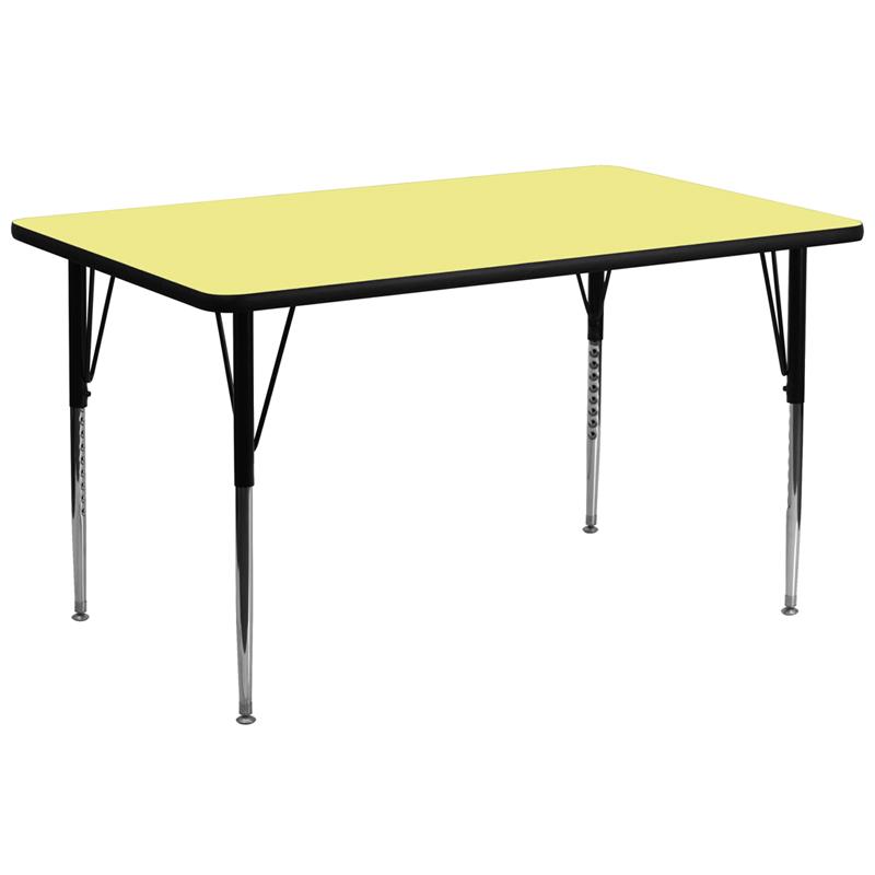 Flash Furniture 30''W x 72''L Rectangular Yellow Thermal Laminate Activity Table - Standard Height Adjustable Legs - XU-A3072-REC-YEL-T-A-GG