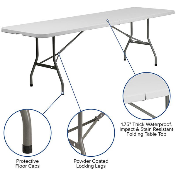 Flash Furniture 30''W x 96''L Bi-Fold Granite White Plastic Folding Table - RB-3096FH-GG